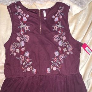 Burgundy Dress with embroidered flower detail